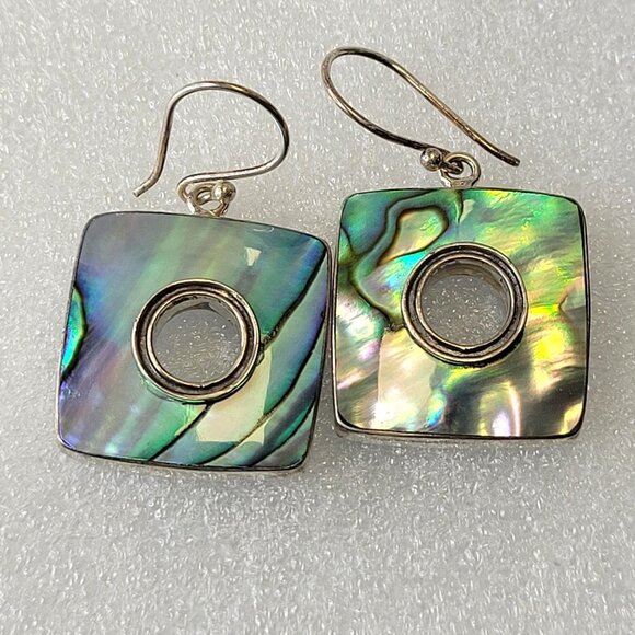 Square Green Colored Abalone Fashion Earrings - Picture 1 of 8